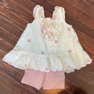 Adorable Cream and Pink Baby Dress with Shorts
